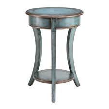 Freya Country Rustic Round Blue Painted Wood Living Room Furniture Accent Table Round Accent Table Small Accent Tables Painted End Tables
