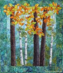 Simple Landscape Quilt With Tree Trunks And Leaves Raw Edge Applique Landscape Art Quilts Landscape Quilts Landscape Quilt