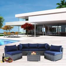 Jetime Outdoor Rattan Furniture 6pcs Patio Grey Conversation Set Garden Sofa Set Sectional Couch With Na Outdoor Couch Garden Sofa Set Rattan Outdoor Furniture