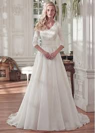 Elegant Tulle Organza Satin V Neck Neckline A Line Wedding Dresses With Beaded Modest Lace Wedding Dresses Modest Wedding Dresses V Neck Wedding Dress