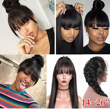 And it is true that bangs help a wig with no lace. Lace Frontal Wig With Bangs Straight Lace Front Feel Like Human Hair Wigs For Women Pre Plucked With Baby Hair 14 26 Inches Wish