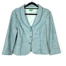 Tibi Blue Tweed Jacket Embellished Embroidered Career Work Blazer Size 8 M 68 Off Retail