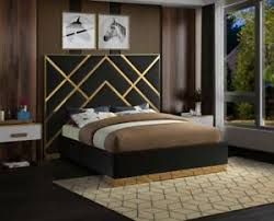 Black and gold bedroom set. Modern King Size Bed Bedroom Furniture Black Velvet Polished Gold Metal Design Ebay