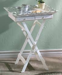 White Wood Folding Tv Tray Table Drawer Stand Drawers Shabby Chic Tray Tv Tray Table Tray Table