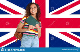 African-American Girl with Book and Flag of Great Britain As Background.  Learning English Stock Image - Image of information, british: 182963177