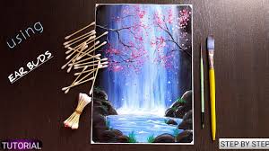 A black and white pencil sketch of a silent waterfall flowing through a mountain and valley. Easy Waterfall Landscape Painting Tutorial For Beginners Step By Step Waterfall Landscape Paintin Painting With Oil Paints