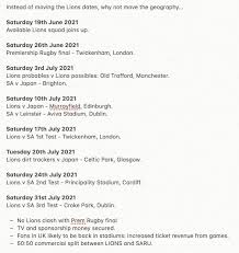 Bt murrayfield will host the british & irish lions test match against japan on saturday 26 june 2021 for the vodafone lions 1888 cup. Alex Payne On Twitter Instead Of Moving The Lions Dates Why Not Move The Geography I D Buy A Ticket Lionsofficial Goodbadrugby