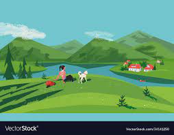 Mountain Valley Lake Scenic View Landscape Poster Vector Image