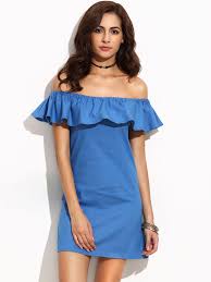 Blue Ruffle Off The Shoulder Denim Dress Fashion Lace Dress Casual Simple Dresses