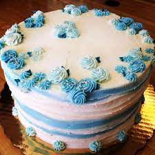Striped Blue Flowered Cake Bakery Cakes Cake Custom Cakes