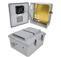 14x12x06 Polycarbonate Weatherproof Outdoor IP24 NEMA 3R Enclosure, 120 VAC  MNT PLT, Mechanical Thermostat Fan DKGY