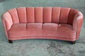 Large Banana Form Curved Sofa In Pink Velvet Denmark 1940s Curved Sofa Sofa Three Seat Sofa
