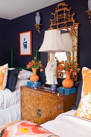 Parker Kennedy Living Interior Design Atlanta Georgia Cool Navy Blue Walls With Bright Pops Of Warm Tones Love Asian Home Decor Bedroom Design Home Decor