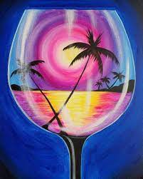 The canvas are a little small, but good enough for practice or if you don't have patience to do a big one. Sipping At Sunset Diy Canvas Art Painting Wine Painting Diy Art Painting