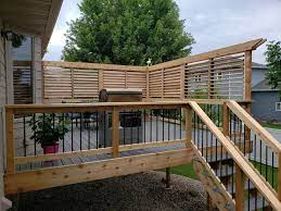 Beautiful Louvered Privacy Wall Above Deck Railing On Raised Deck Patio Deck Designs Deck Designs Backyard Decks Backyard