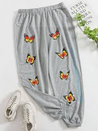 Plus Elastic Waist Butterfly Slogan Print Joggers Shein Usa In 2020 Printed Joggers Joggers Plus Size Pants