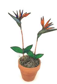 Orange Bird Of Paradise In Pot Birds Of Paradise In Pot Stained Glass Flower Orange Tiffany Style Tropical Gift Stained Glass Flowers Stained Glass Glass Birds