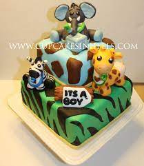 Baby Safari Animals Baby Shower Cake Elephant Baby Shower Baby Shower Cakes Animal Baby Shower Cake Shower Cakes