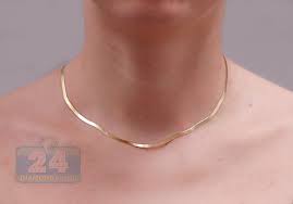 10k Yellow Gold Herringbone Chain Necklace 3 Mm 16 Inches