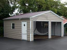 2 Bay Garage Vertical Roof 18w X 21l X 7h Metal Garages Prefab Metal Garage Metal Roof