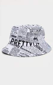 Monochrome News Paper Print Bucket Hat Bucket Hat New Paper Paper Clothes