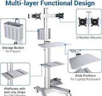 AW Medical Mobile Computer Cart Rolling PC Stand Desk Workstation Dual  Monitor Mount with Wheels Adjustable Keyboard Tray CPU Printer Holder for  ...