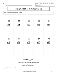 Two Digit Addition With Regrouping Assessment Addition Worksheets Number Line Map Skills Worksheets