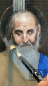 Painting details of the hair and beard, 11 x 14” oil