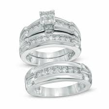 Make your wedding shopping easy by browsing our bridal jewelry sets at zales. 3 4 Ct T W Quad Princess Cut Diamond Trio Bridal Set In 14k White Gold Size 7 And 10 Zales Outlet