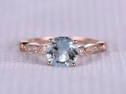 6 5mm Round Aquamarine Engagement Ring 14k Rose Gold Blue Etsy Aquamarine Engagement Ring Blue Engagement Ring Aquamarines Rose Gold Engagement Ring