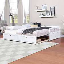 Pull your trundle bed slowly from underneath the main bed. Buy Softsea Extendable Woodem Daybed Frame With Trundle And Two Storage Drawers Pop Up Trundle Bed Frame With Storage Sofa Bed For Bedroom Living Room White Online In Indonesia B08fxdsy52