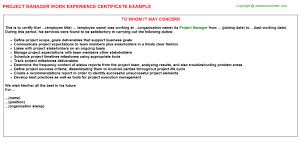 Here i handled shipment operations i am sending my resume and all other certificates for your perusal. Project Manager Experience Certificates