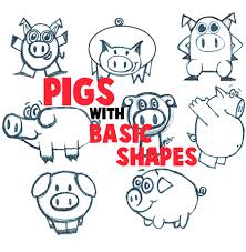 Big Guide To Drawing Cartoon Pigs With Basic Shapes For Kids How To Draw Step By Step Drawing Tutorials