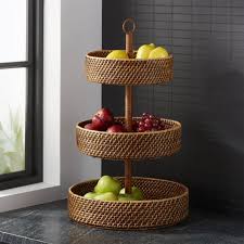 Shop Artesia Honey 3 Tier Fruit Basket Handcrafted Of 100 Rattan The Artesia Three Tiered Fruit Basket Is Tiered Fruit Basket Fruit Basket Basket And Crate