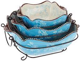 Temptations Bakeware Set Ceramic Serving Set Lt Blue Floral Lace 6 Piece Temptations Bakeware Floral Lace Temptations Bakeware Floral Lace