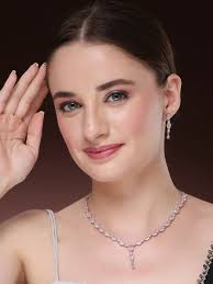 Buy NVR Women's Silver-Plated Pink CZ-Studded Handcrafted Jewellery Set  Online at Best Price