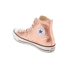 Black And Pink Converse High Tops High Top Converse Rose Gold Blush Pink Metallic Glass Slippers 285 Bam Liked On Polyvore Featuring Converse Rose Gold Rose Gold Sneakers Rose Gold Shoes