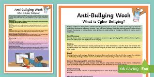 Children from the negative consequences of being bullied 17, with children who are bullied or who are bullies with high parental support reporting. Anti Bullying Week What Is Cyber Bullying Poster