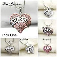 Crystal Heart Rhinestone Necklace for NURSE Nana Mom Love - Etsy