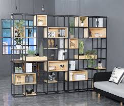 Industrial Wind Solid Wood Shelf Partition Porch Wrought Iron Screen Shelf Home Simple Office Partition Bookcase Rumah Rak Kayu Desain Interior Kantor