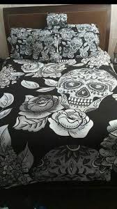 Black And White Sugar Skull And Roses Bed Set 3 Dream House Decor Home Decor Bedroom Decor