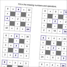 Math Worksheets Multiplication And Division With Missing Values Negatives Small Math Worksheets Grid Puzzles Math Facts Addition