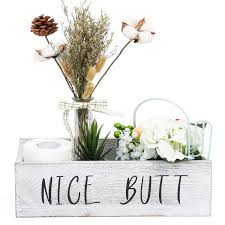 It's also available in four different metal colors to match the rest of the décor in your bathroom, and the this toilet paper holder looks unique, but it's simple and lends a modern air to your bathroom. Farmhouse Rustic Nice Butt Bathroom Decor Box Toilet Paper Holder Buy Toilet Paper Holder Toilet Paper Holder Stand Toilet Paper Roll Stand Holder Product On Alibaba Com