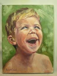 Robert Eberle hand painted famous Indiana USA artist signed child boy  portrait