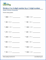 Free printable math worksheets for grade 3 this is a comprehensive collection of math worksheets for grade 3, organized by topics such as addition, subtraction, mental math, regrouping, place value, multiplication, division, clock, money, measuring, and geometry. Grade Division Worksheets Free Printable K5 Learning Math For Divide Digit By Jaimie Bleck