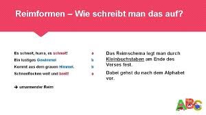 Ein reimschema ist in der verslehre eine spezifische form metrischer notation und beschreibt in abstrahierender form die reimfolge, das heißt die abfolge und art der korrespondenzen in einer strophe oder einem gedicht. Gedichte Gut Zu Wissen Klasse 5 Gedichte Habe