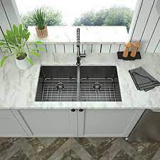 Undermount installation, cutout templates and mounting clips are provided. Undermount 50 50 Double Bowls Kitchen Sink Mocoloo 33 X19 Inch Gunmetal Black Nano Brushed Finish 16 Gauge Stainless Steel Sink With Two Equal 10 Deep Basins Kitchenfaucets Com