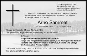 Traueranzeigen Von Arno Sammet Franken Gedenkt De