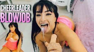 Naughty cheerleader sucking and doing a blowjob until cum in her mouth, the  sexiest cum swallower