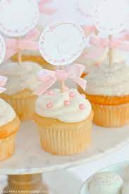 Chic Floral Baby Blessing Luncheon With Free Printables Kara S Party Ideas Baby Shower Cupcake Toppers Cupcake Toppers Baby Shower Girl Cupcake Toppers Free